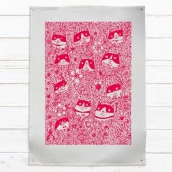 Able & Game Tea Towel - Cat Flower Red
