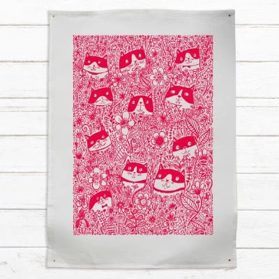 Able & Game Tea Towel - Cat Flower Red 3 Able & Game Tea Towel - Cat Flower Red