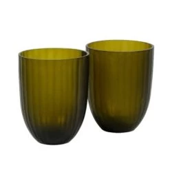 Bison Home Glassware - Brian Tunks Cut Glass Iguassu Tumbler Set X 2 (Olive)