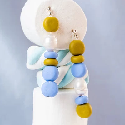 Emily Green - Splits Beaded Pearl Drops (Mustard & Hyacinth) Earrings 3 Emily Green - Splits Beaded Pearl Drops (Mustard & Hyacinth) Earrings