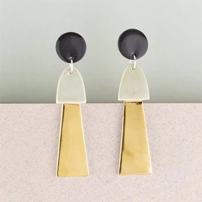 Erin Lightfoot Porcelain Earrings - Large Black & Gold Tassels 3 Erin Lightfoot Porcelain Earrings - Large Black & Gold Tassels